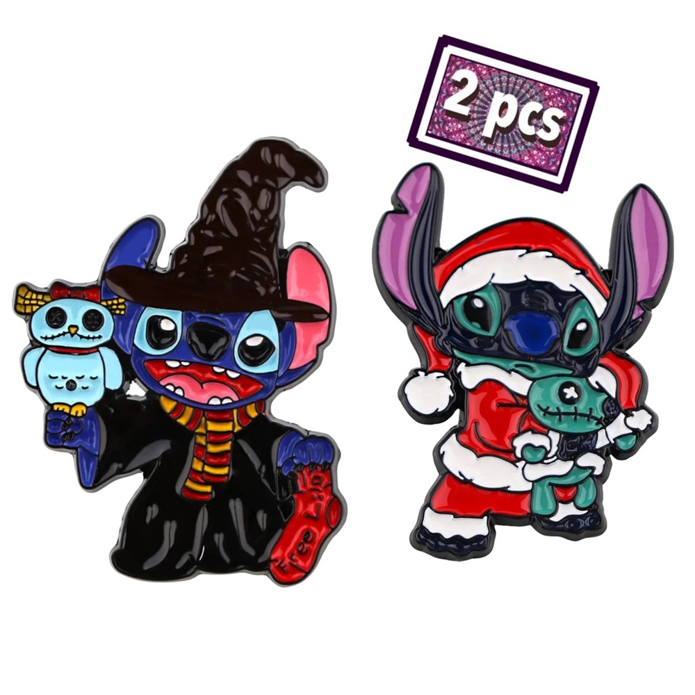 Set of 2 Stitch Enamel Pins Disney Lilo & Stitch Fan Collectible Backpack Badges